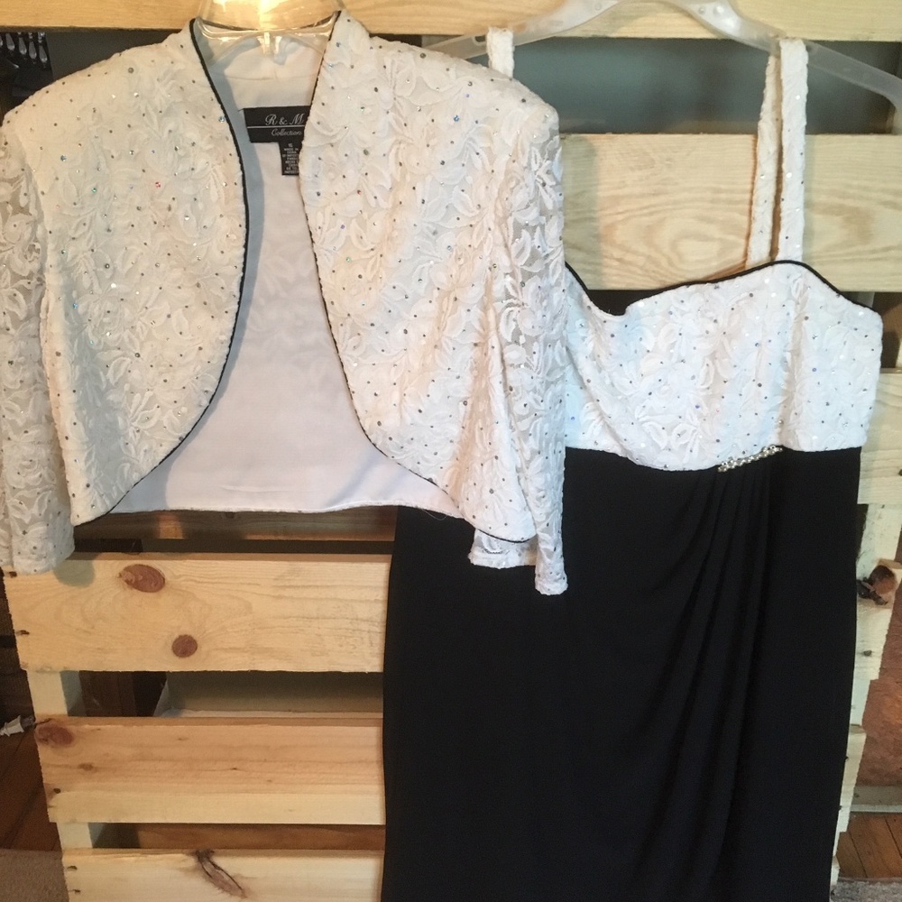 🌹R & M Collection black/white occasion dress 16